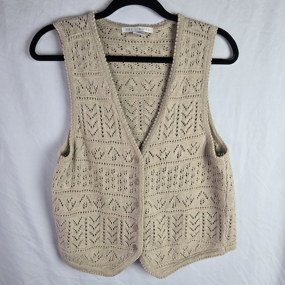 The Limited Jackets & Blazers - Vintage Y2K The Limited Womens Large Linen Cotton Button Vest Pointelle Crochet
